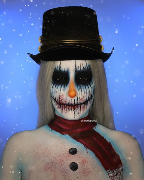 Christmas Creative Makeup, Creative Christmas Makeup Looks, Snowman Makeup, Evil Snowman, Evil Christmas, Snowman Creative, Funky Makeup, Christmas Makeup Look, 2024 Halloween