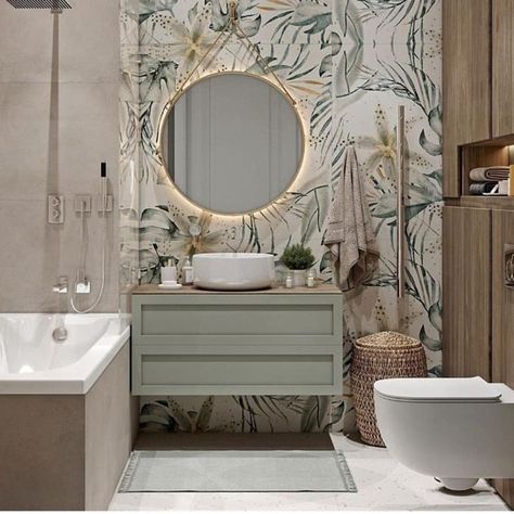 Bathroom Furniture Modern, Modern Luxury Bathroom, Living Wall Decor, Bad Inspiration, Bathroom Design Decor, Bathroom Inspiration Decor, Bathroom Wallpaper, House Bathroom, Beautiful Bathrooms