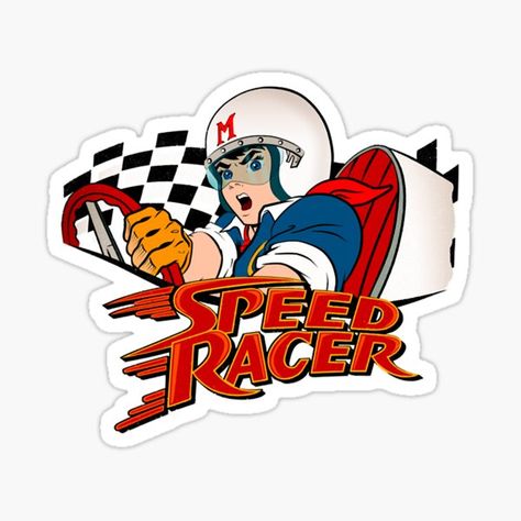 Speed Racer Cartoon, Speed Racer, Dope Cartoon Art, Cartoon Stickers, Christmas Stickers, Funny Stickers, Sport Team Logos, Bumper Stickers, Custom Stickers