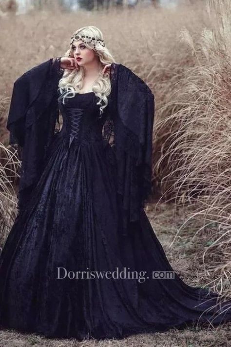 Find amazing Gothic Wedding Gowns #GothicWeddingDresses #GothicWeddingGowns #GothicWedding #GothicWeddingIdeas Castle Chapel, Viking Wedding Dress, Gothic Wedding Dresses, Goth Wedding Dresses, Medieval Wedding Dress, Black Lace Wedding Dress, Black Wedding Dress Gothic, Lace Princess Wedding Dresses, Black Lace Wedding