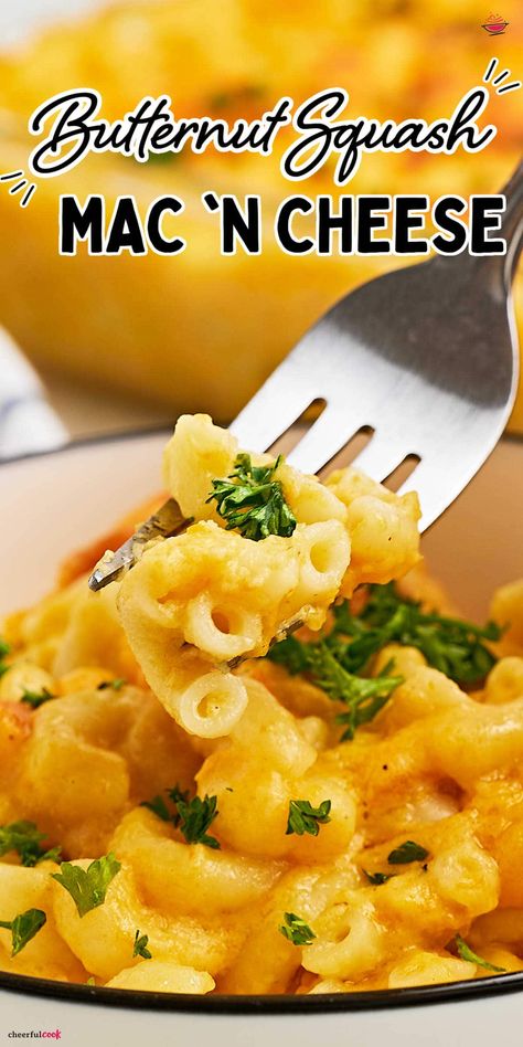 Butternut Squash Mac and Cheese is a real crowd pleaser. Adding roasted butternut squash adds a fabulous fall flavor. You can easily make it ahead of time (and even freeze it!). Perfect if you want to feed a crowd. #cheerfulcook #thanksgiving #butternutsquash #butternut #cheese ❤︎ cheerfulcook.com Mac And Cheese With Butternut Squash, Butternut Mac And Cheese, Butternut Squash Mac N Cheese, Best Mac And Cheese Recipe, Butternut Squash Mac And Cheese Recipe, Butternut Squash Mac Cheese, The Best Mac And Cheese, Squash Mac And Cheese, Butternut Squash Mac