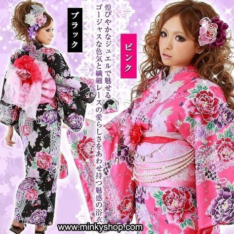 Gyaru Kimono, Kawaii Kimono, Japanese Inspired Fashion, Gyaru Outfit, Gyaru Kei, Gyaru Aesthetic, Hime Gyaru, Yukata Kimono, Summer Kimono