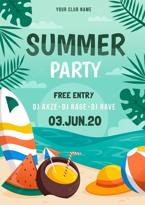 Canva Posters Design, Summer Festival Poster, Beach Party Poster, Tops Knitting, Party Poster Design, Knitted Shirts, Poster Flat, Gambar One Direction, Print Design Template