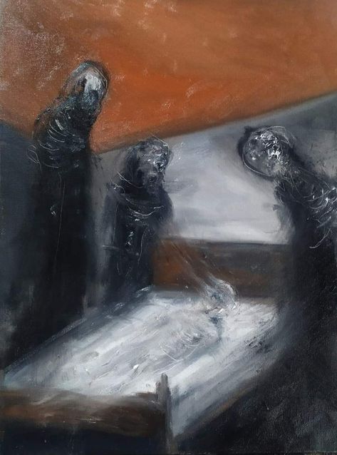 Scary Dreams Art, Sleeping Paralysis Art, Disturbed Paintings, Doctor Sleep Art, Paranoid Personality Illustration, Sleep Deprivation Art, Fear Of Needles Art, Sleep Deprivation Aesthetic, Paranoia Painting