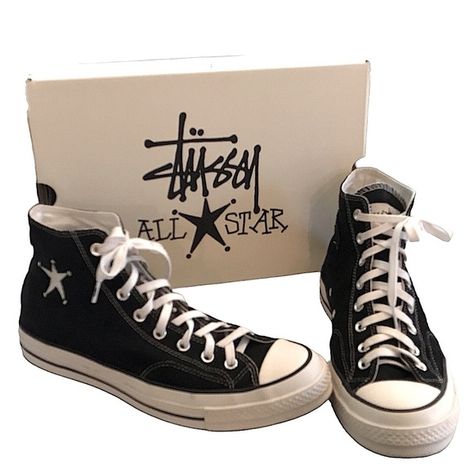 Converse All Star Stussy Hi Tops Black with Box  10.5 Tops Black, Hi Top, Converse All Star, All Star, Converse, Stars, 10 Things, Fashion Tips, Clothes Design