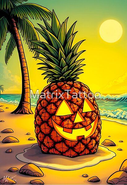 Pineapple Jack-o’-lantern by MatrixTattoo | Redbubble Happy Tiki Face, Pineapple Jack O Lantern, Vintage Jack O Lantern Illustration, Stained Glass Jack-o-lantern, Trippy Pineapple, Jack O, Halloween Art, Jack O Lantern, Cool Artwork