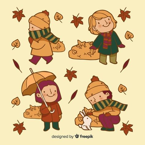 Autumn Doodles, Art Assignments, Vector People, Autumn Illustration, Autumn Park, Free Frames, Sticker Ideas, Autumn Nature, Free Poster