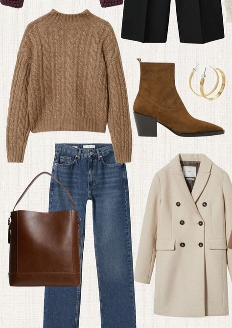 Light Brown Ankle Boots Outfit, Light Brown Sweater Outfit, Light Brown Boots Outfit, Blue And Brown Outfit, Light Brown Boots, Brown Boots Outfit, Long Coat Outfit, Half Sweater, Brown Outfits