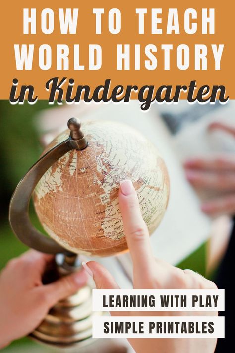 Bring history to life in your classroom with this curriculum for kindergarteners! Simple printables for easy lesson plans that include projects, crafts, and literature to explore world history. Teach your kindergarten or elementary kids about history walking through the facts and timeline of the world. These units incorporate Montessori, Charlotte Mason, and Waldorf education for award winning curriculum. Easy to plan, organize, and teach even for new homeschool moms and parents! #charlottemason History For Kindergarten, Elementary History Lessons, Kindergarten History, Playful Pioneers, Lessons For Kindergarten, Easy Lesson Plans, Peaceful Press, Elementary History, History Lesson Plans