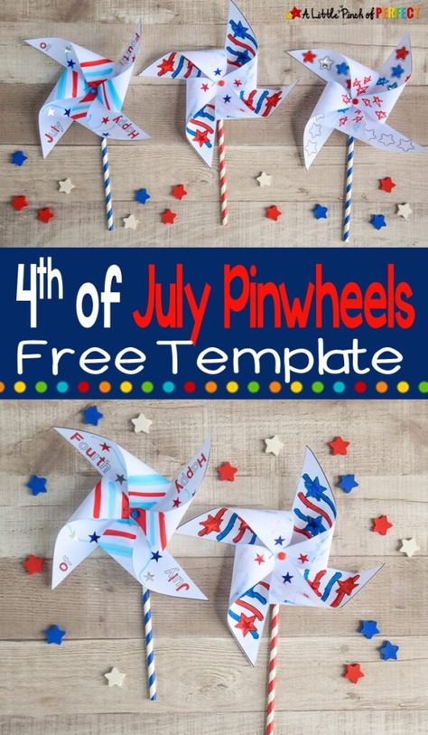 Download and print our free Fourth of July Pinwheel craft for your kids to color, decorate, and put together. The download includes 3 templates including stars, stripes, and the phrase, "Happy Fourth of July." #kidscraft #fourthofjuly #4thofjuly #craft 4th Of July Craft For Kids Easy, Fourth Of July Arts And Crafts Preschool, 4tj Of July Crafts For Kids, Craft For 4th Of July, 4th Of July Childrens Church Craft, Fourth Of July Pinwheels, July 4 Crafts For Kindergarten, Fun Fourth Of July Crafts For Kids, Fun 4th Of July Crafts For Kids