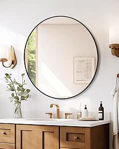 Round Mirror, 30 inch Circle Mirror, Black Metal Frame Round Mirror for Wall, Round Bathroom Mirror for Wall Decor, Round Wall Mirror for Entryway, Hallway, Vanity, Easy to Install Circular Bathroom, Gold Circle Mirror, Mirror For Entryway, Round Bathroom Mirror, Living Room Vanity, Frame Circle, Arched Design, Mirror For Wall, Large Round Mirror