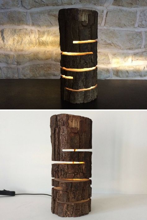 Design Wood Log Lamp - Table Lamps, Wood Lamps -     Many lights are made to give off a lot of light but this one gives more of a soft subtle glow, it has lots of very bright leds inside but the narrow openings in the wood allow just the smallest amount of light to shine, so please don’t expect a lot of light from this. with the... #Bedroom #Bedside #Design #Diy #Handmade #Huge #Lightbulb #Recycled #Rustic #Wood #Woodlamp Log Lamp, Diy Outdoor Lighting, Wood Logs, Contemporary Table Lamps, Outdoor Light Fixtures, Design Wood, Handmade Lighting, Types Of Furniture, Wooden Lamp