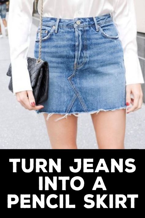 How to Turn Jeans Into a Pencil Skirt How To Make A Jean Skirt Out Of Jeans, How To Turn Jeans Into A Skirt, Turn Jeans Into Skirt, Pencil Skirt With Tights, Diy Jean Skirt, Jeans Into Skirt, Sewing Jeans, Colorful Shoes, Fashion Victim