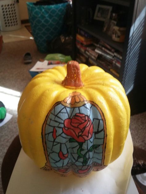 #pumpkin #diy #beautyandthebeast #painting #art Beauty And The Beast Painted Pumpkin, Pumpkin Painting Beauty And The Beast, Beauty And The Beast Pumpkins Painting, Pumpkin Designs Painted Disney, Book Themed Painted Pumpkins, Disney Princess Pumpkin Painting, Rapunzel Pumpkin Painting, Beauty And The Beast Pumpkins, Pumpkin Cravings Ideas