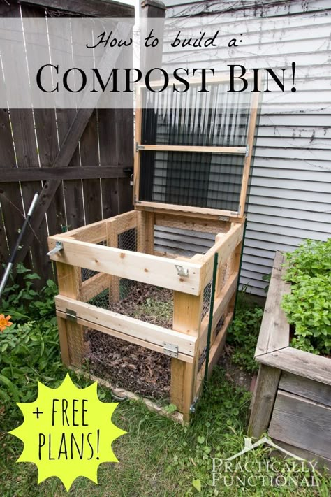 This DIY compost bin is sturdy, easy to open, has good airflow, and latches closed to keep out critters! Free plans + full tutorial here! Diy Compost Bin, Compost Bin Diy, Diy Compost, Garden Compost, Building A Chicken Coop, Keep Out, Have Inspiration, Free Plans, Veggie Garden