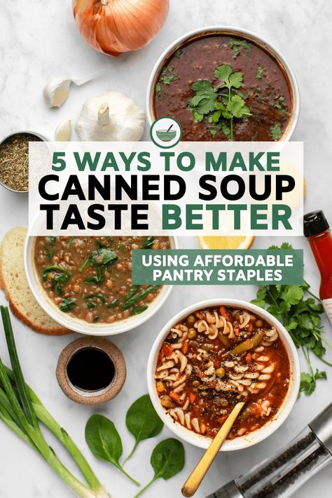 Take your canned soup from boring and flat to vibrant and tasty using these five easy tricks! These budget-friendly hacks will work with any type of canned soup. 5 Can Soup Recipe, Canned Soup Recipes, Can Soup Recipe, Cool Food Hacks, Low Calorie Vegetables, Canned Soup, Can Of Soup, Easy Tricks, Easy Vegan Dinner