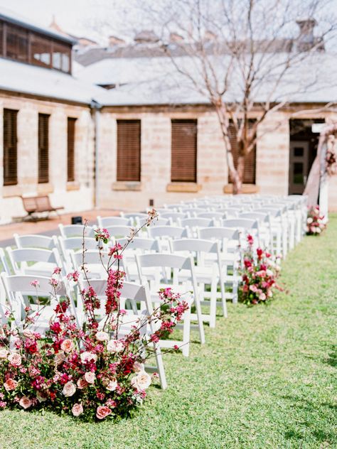 Red Pink Wedding Flowers, Wedding Flowers Red And Pink, Bright Wedding Flowers Arbour, Red And Pink Ceremony Flowers, Red Pink Purple Wedding Flowers, Wedding Sydney, Crimson Sunset, Red Centerpieces, Rose Petals Wedding