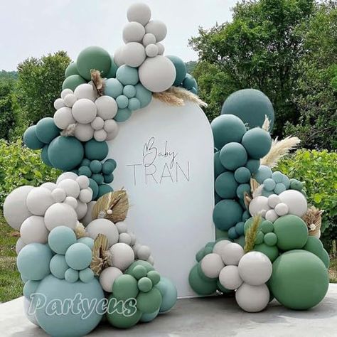 Blue And Green Balloon Garland, Boho Balloon Arch, Matte Balloons, Green Balloon Garland, Baby Bbq, Baby Shower Neutral, Neutral Birthday, Balloon Arch Kit, Green Balloon