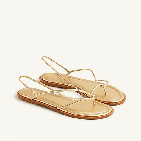 J.Crew: Sorrento Strappy Sandals In Metallic Leather For Women Gold Flat Sandals, Rose Gold Accessories, Strappy Sandals Flat, Fashion Shoes Sneakers, Men's Suits, Sorrento, Lace Up Flat, Leather Items, Metallic Leather