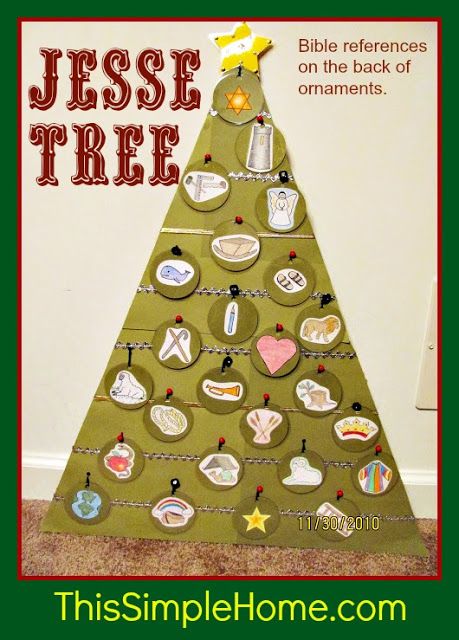 Homemade Jesse Tree  Tell the story of Jesus with Scripture and ornaments with this Christmas Jesse Tree.  (Like an Advent calendar.) Easter Story Eggs, Jesus Tree, Jesse Tree Advent, Jesse Tree Ornaments, Advent Calendar Activities, Jesse Tree, Christ Centered Christmas, Advent Activities, Advent For Kids