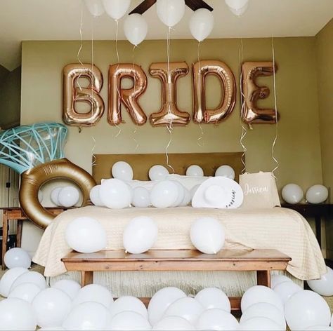 Brides Bedroom Decoration, Bride To Be Bedroom Decoration, Bride Room Decoration Balloons, Bridal Hotel Room Decor, Bride Bedroom Decoration Bachelorette, Brides Room Decoration Ideas, Bride Hotel Room Decorations, Bride Bedroom Decoration, Bachelorette Party Hotel Room