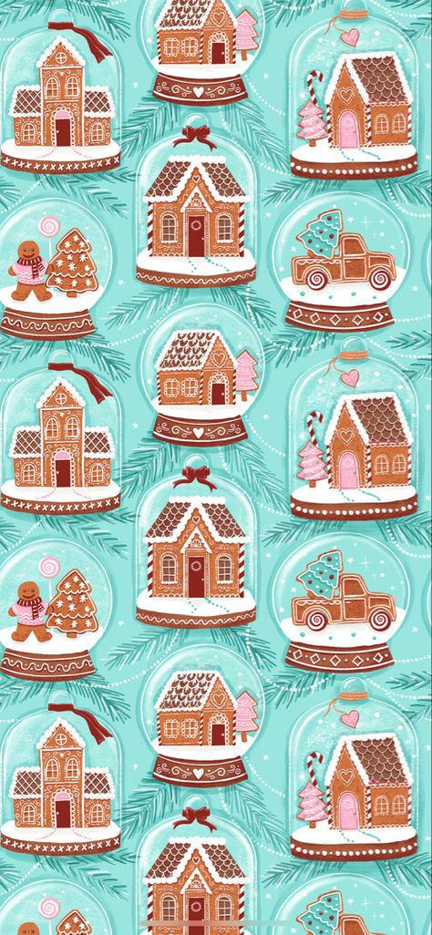 Houses In Snow, Gingerbread Wallpaper, Globe Wallpaper, House In Snow, Snow Christmas Tree, Christmas Tree With Snow, Cute Christmas Wallpaper, Snow Christmas, Holiday Wallpaper