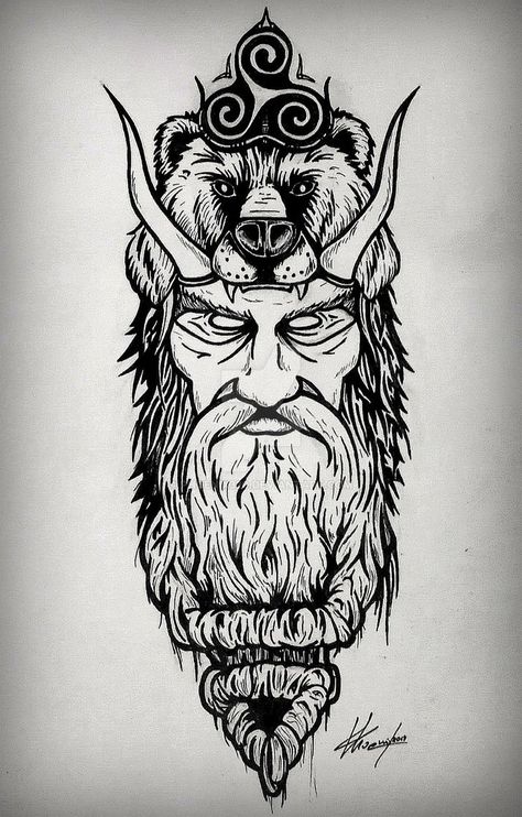 Veles by Phoenix320 on DeviantArt Slavic Tattoo Design, Viking Tattoos Sketch, Perun Slavic Tattoo, Slavic Warrior Tattoo, Beserkers Vikings Tattoo, Norse Mythology Tattoo Stencil, Odin Viking God Tattoo, Old Norse Tattoo, Slavic Tattoo