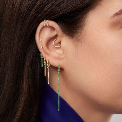 Maria Tash, Pierced Ear, Ear Style, Ancient Egyptians, Body Piercings, Classy Jewelry, Colored Gems, Modern Earrings, Green Stone