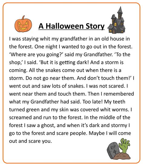 Printable Halloween Book Covers, Halloween Poems For Kids, Christian Halloween Crafts, Halloween Stories For Kids, Halloween Sentences, Halloween Short Stories, Scary Stories For Kids, Christmas Short Stories, Halloween Border