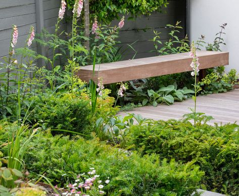 Bounds Green Garden Bench Seat Garden, Bench In Border Garden, Shade Garden With Bench, Landscape Timber Bench, Small Garden Bench, Green Garden Bench, Garden Lodge, Small Urban Garden, Townhouse Garden