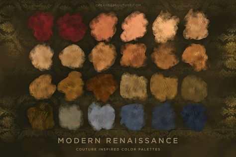 Modern Renaissance: Moody & Romantic Couture-inspired Palettes & Brushes #brushprocreate #brushesillustrator #photoshopbrushes #vectorbrushes #brushesinstagram #facebookbrushes #brushesdownload #brushesfree Medieval Color Scheme, Moody Palette Color Pallets, Tarot Color Palette, Dark Earthy Color Palette, Mystic Color Palette, Tuscany Color Palette, Elements Color Palette, Victorian Color Palette, Jewel Tone Color Scheme