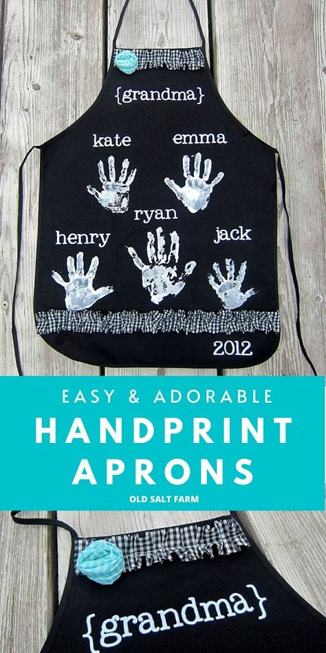 Handprint Aprons | Mother's Day Gift Idea: Make these easy and adorable aprons for moms, grandmas, and any other moms in your life! #handprintprojects #handprintcrafts #craftideas #kidscrafts #mothersdayideas #mothersdaygifts #mothersdaygiftideas #easygiftideas #giftsforgrandma #paintprojects #crafting #diyaprons #easyaprons #silhouetteprojects #silhouettecameo Homeschool Craft Ideas, Busy Toddler Activities, Family Christmas Party Ideas, Mothers Day Diy, Diy Christmas Gifts For Kids, Mother's Day Printables, Diy Apron, Mother's Day Craft, Craft Apron