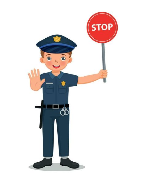 Cute little boy wearing police officer uniform holding stop traffic sign Police Clipart, Police Officer Uniform, Officer Uniform, Traffic Sign, Face Shape Hairstyles, Traffic Signs, Wedding People, Cityscape Photos, Logo Banners