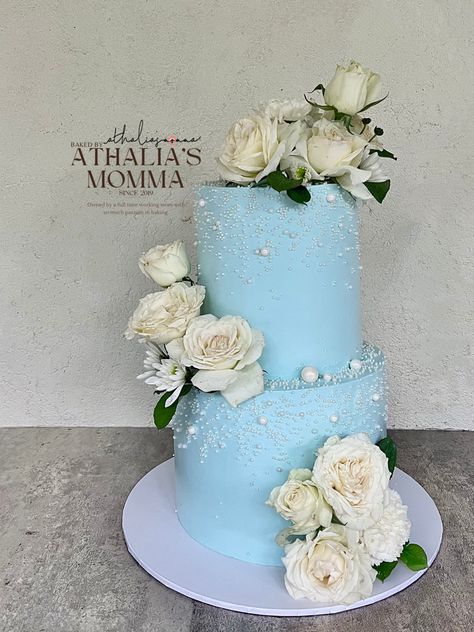 Powder Blue Wedding Cake Powder Blue Wedding, Blue Bridal Shower, Wedding Cakes Blue, Blue Cakes, Bridal Shower Cake, Bridal Shower Cakes, Engagement Cakes, Colorful Cakes, Powder Blue