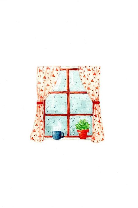 Rainy Day Window Illustration, Window Watercolor Painting Easy, Rain Window Illustration, Watercolor Art Window, Rainy Day Watercolor Painting Easy, Rainy Illustration Art, Rain Doodles Rainy Days, Rainy Window Illustration, Rainy Days Drawing