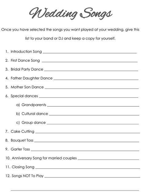 10 Printable Wedding Checklists for the Organized Bride – Page 2 – SheKnows Wedding Checklist Printable, Wedding Planning Binder, Wedding Planning Timeline, Wedding Song, First Dance Songs, Future Wedding Plans, Planning Checklist, Favors Wedding, Wedding Planning Checklist