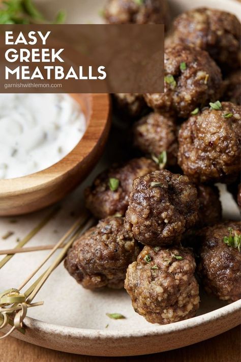 Greek Meatballs With Tzatziki Sauce, Meatballs With Tzatziki Sauce, Greek Meatballs Recipe, Lamb Meatballs Greek, Greek Gyros, Greek Meatballs, Hot Appetizers, Lamb Meatballs, Quick And Easy Appetizers