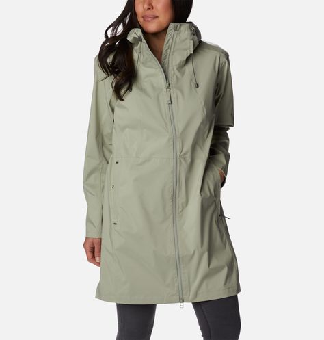 Women's Weekend Adventure™ Long Rain Shell | Columbia Sportswear Rains Long Jacket, Waterproof Clothing, Garment Care Labels, Rain Jacket Women, Shell Jacket, Columbia Sportswear, Rain Wear, Outdoor Outfit, Coat Fashion