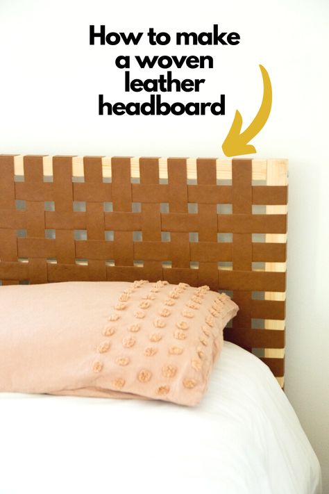 See how to transform the basic Ikea Tarva bed frame with this DIY Woven Leather Headboard tutorial! Diy Bed Board, Ikea Tarva Bed Bedroom Ideas, Ikea Bed Frame Hack, Ikea Tarva Bed Frame Hack, Thuma Bed Headboard Hack, Ikea Tarva Bed Ideas, Kira Ikea Bed Hack, Tarva Ikea Bed, Ikea Tarva Bed Hack