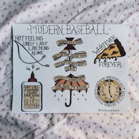 Modern baseball Modern Baseball Tattoo, Pop Punk Tattoo, Punk Tattoos, Baseball Tattoos, Modern Baseball, Punk Tattoo, Whatever Forever, Band Tattoos, Art Flash