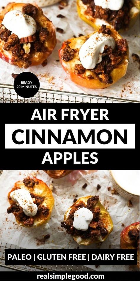 Airfry Dessert, Salted Caramel Crumble, Cinnamon Apples Recipe, Caramel Crumble, Caramel Apple Crumble, Apple Cinnamon Recipes, Baked Cinnamon Apples, Pear Dessert, Delicious Sweets