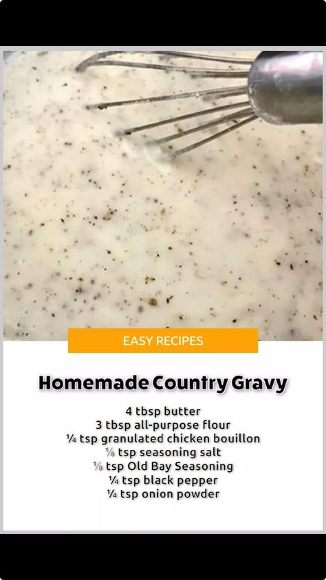 Homemade Country Gravy Recipe, Homemade Country Gravy, Country Gravy Recipe, Homemade Gravy Recipe, Easy Gravy Recipe, Country Gravy, Facebook Recipes, White Gravy, Gravy Ingredients