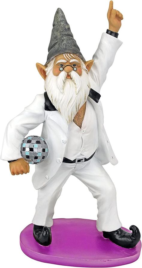 Garden Gnome Statue - Disco Tony Gnome Fever - Outdoor Garden Gnomes - Funny Lawn Gnome Statues Lawn Gnome, Dance Contest, Garden Gnomes Statue, Outdoor Garden Statues, Saturday Night Fever, Gnome Hat, Gnome Statues, Garden Gnomes, Night Fever