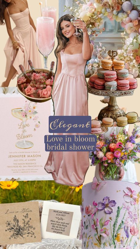 Love and bloom, bridal shower pesto, colored bridal shower, elegant garden bridal shower wildflower bridal shower Bloom Bridal Shower Theme, Spring Bridal Shower Themes, Love Is In Bloom, Theme Pastel, Love In Bloom, Spring Bridal Shower, Bridal Shower Inspiration, Elegant Bridal Shower, Bridal Brunch