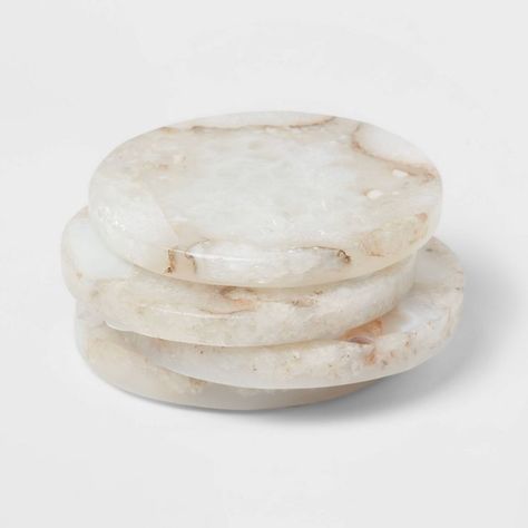 4pk Stone Salt Agate Coasters - Threshold™ | Target Stones Decoration Home, Apartment Finds, Coffee Cups Unique, Stone Construction, Water Ring, Metal Coasters, Entertainment Table, Cup Coasters, Alabaster Stone