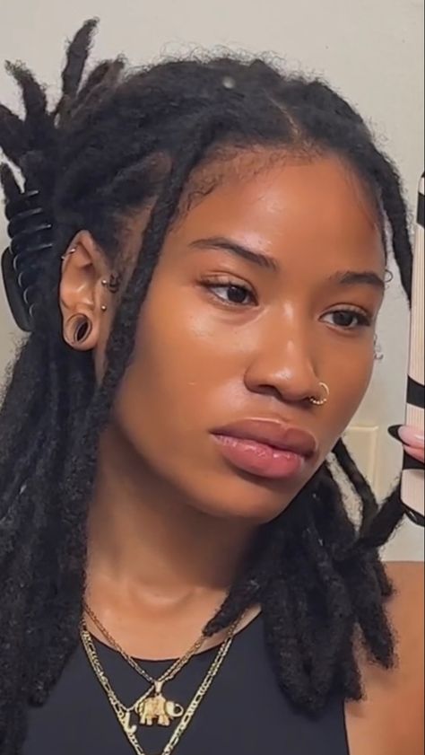 One Dreadlock In Hair Black Women, Westindieray Locs, Medium Thick Locs On Black Women, Thick 4c Locs, Black Loc Hairstyles, Shoulder Length Dread Hairstyles, 50 Locs Count, Locs And Dresses, Highlight Locs