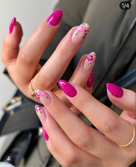 Magenta Nails, Spring Nail Designs, Floral Nail Designs, Pink Nail Art, Pink Nail Designs, Spring Nail Art, Nail Nail, Spring Nail, Nail Designs Spring