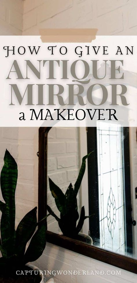 Transform your old, painted, vintage mirror into a stunning statement piece with our easy makeover tips! Discover how to give it a fresh look that adds character and charm to any space. Click here to learn more and start your DIY project today! #vintagemirror #DIY #makeover #homedecor Rectangle Mirror Upcycle, How To Update A Mirror, Vanity Mirror Repurpose Ideas, Ornate Mirror Makeover, Spray Paint Mirror Frame, Mirror Update Diy, Old Mirror Makeover Diy, Old Mirror Makeover, Old Mirror Ideas