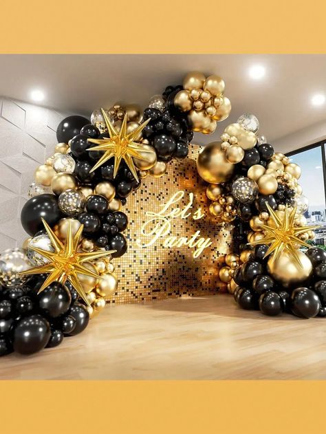 Multicolor  Collar  Latex   Embellished   Event & Party Supplies Black And Gold Party Decorations, Baby Shower Boho, Black And Gold Balloons, Ballon Party, New Years Wedding, Gold Confetti Balloons, Gold Party Decorations, Balloon Stands, Garland Arch