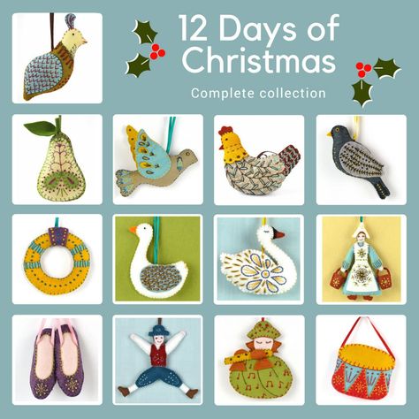 Christmas Ornament Template, 12 Days Of Xmas, Ornament Template, Felt Crafts Christmas, Christmas Felt, Felt Christmas Decorations, Homemade Decor, Twelve Days Of Christmas, Felt Pattern